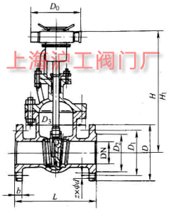 Z941H-16Q、Z941H-25Q 型電動楔式鑄鐵閘閥主要外形及結(jié)構(gòu)尺寸示意圖